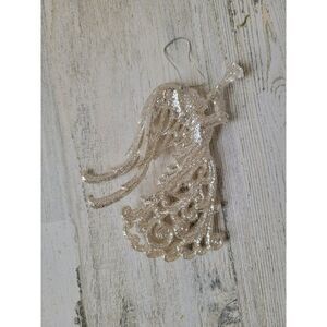 Silver cherub angel glitter horn ornament Xmas decor